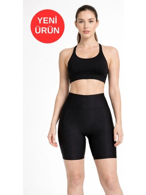 Kadın Curve Interlok Kumaş Yüksek Bel Büyük Beden Toparlayıcı Biker Kısa Şort Tayt