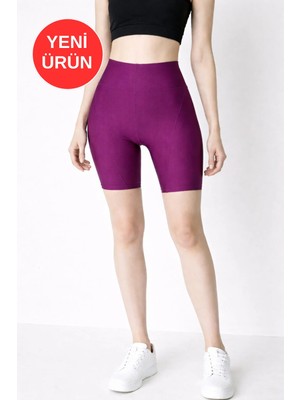 Kadın Curve Interlok Kumaş Yüksek Bel Büyük Beden Toparlayıcı Biker Kısa Şort Tayt