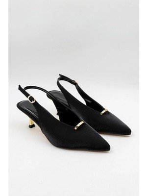 Park Moda Kadın Arkası Açık Saten Çizgili Kısa Topuklu Ayakkabı Pm 439 - K3068