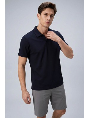 Lacivert Rahat Form Yumuşak Dokulu Polo Yaka Erkek T-Shirt - 88496