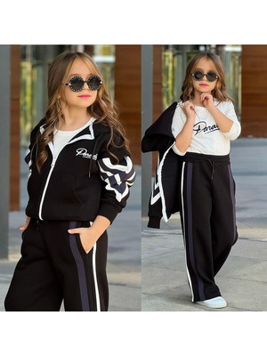 Wikiboom Kız Çocuk 3’lü Şardonlu Eşofman Takımı – Fermuarlı Üst + Tişört + Geniş Paça Alt 431381