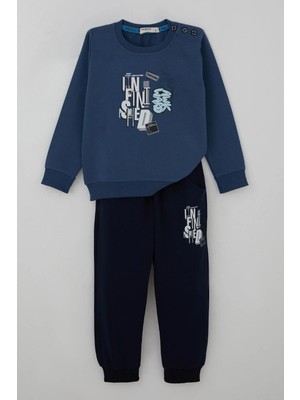 Breeze Erkek Çocuk Eşofman Takımı Yazı Baskılı 2-6 Yaş, Indigo