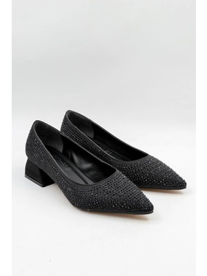 Park Moda Kadın Kısa Kalın Saten Taşlı Topuklu Ayakkabı Pm 483 - K718