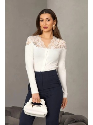 Shopping Shop Dantelli Hırka Bluz Beyaz