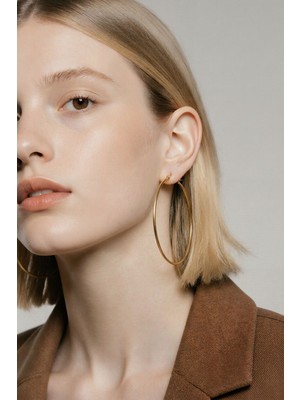 Lykos Çelik Gold Renk 70 mm Halka Kadın Küpe