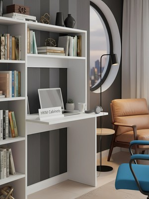 Freehome Premium Mdf Ürün Modern Kitaplıklı Çalışma Masası | Raflı Öğrenci ve Home Ofis Bilgisayar Masası