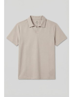 Bej Rahat Form Yumuşak Dokulu Polo Yaka Erkek T-Shirt - 88496