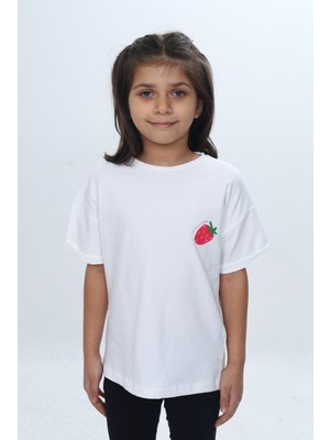 Toontoy Kız Çocuk Bisiklet Yaka Kısa Kollu  Baskılı Tişört 24978