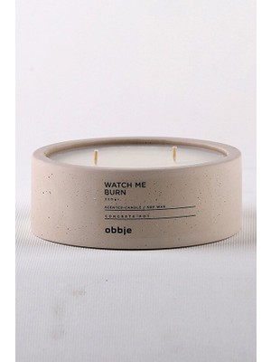 Obbje Amber Kokulu Beton Mum | Yatay Form | Çift Fitil | Modern Dekoratif Tasarım