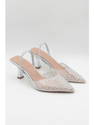 Park Moda Şeffaf Taş ve Inci Detaylı Topuklu Abiye Ayakkabı PM474
