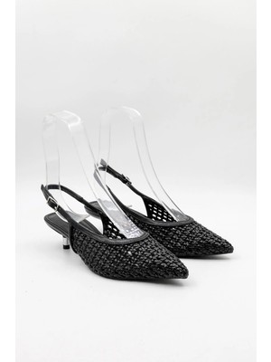 Park Moda Kadın Hasır Örme Arkası Açık Kısa Topuklu Ayakkabı Pm 399 - K3438