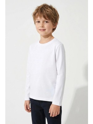 Breeze Erkek Çocuk Uzun Kollu Tişört Basic 4-8 Yaş, Kırık Beyaz