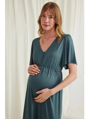 Toyigoo Ieg™ Dantelli Önü Düğmeli Hamile Lohusa Viskon Gecelik