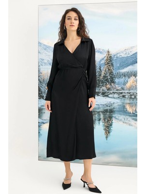 Toyigoo Ieg™ %100 Viskon Uzun Kollu Saten Elbise