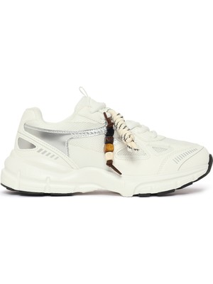 Derimod Kadın Beyaz Bağcıklı Kalın Tabanlı Charmlı Sneaker 26PFE496114