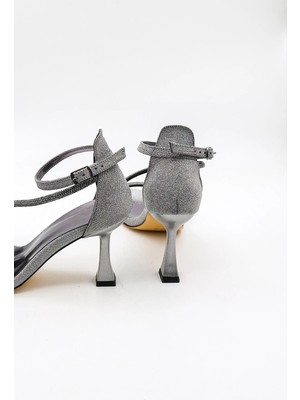 Park Moda Kadın Simli Abiye Ayakkabı PM96 Platin Kum