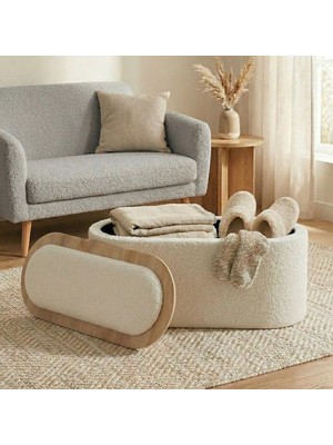 Zem Contes Bohem Sandıklı Orta Sehpa Puf/Bench, Kırık Beyaz