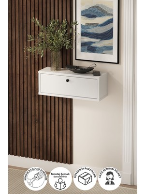 Feyza Design Yüksekliği 20 Cm, Genişliği 50 cm Beyaz Dresuar Konsol