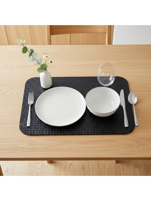 Grand Fine Art 2 Adet Deri Amerikan Servis-Örgü Desenli Bej Dikdörtgen Amerikan Servis