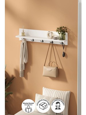 Bofigo Portmanto Duvar Askılığı Elbise Askılığı Vega Beyaz 80 cm