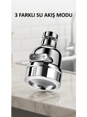 MiraLive Krom 3 Fonksiyonlu Döner Su Tasarruflu Musluk Başlığı Mutfak ve Banyo