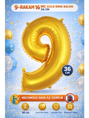 Party Express 16" Folyo Rakam 36CM "9" Gold / Altın