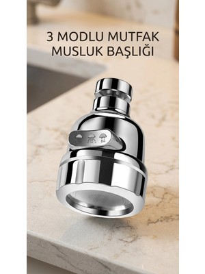 MiraLive Krom Döner Musluk Ucu 3 Fonksiyonlu Su Tasarruflu Aparat Lavabo