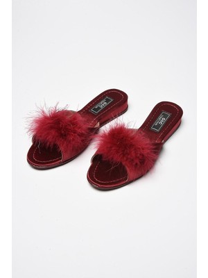 Gc Topuksuz Tüylü Bayan Terlik 180 Bordo