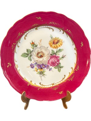 Fransız Couleuvre El Boyama Poselen Dekor Tabağı - 24 cm Çapında