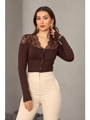 Shopping Shop Dantelli Hırka Bluz Kahve