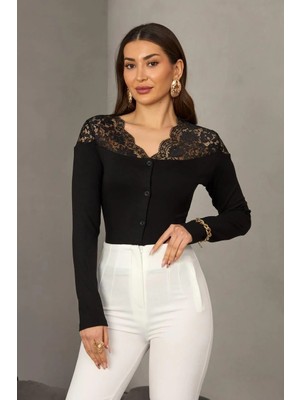 Shopping Shop Dantelli Hırka Bluz Sıyah