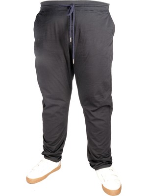 ModeXL Büyük Beden Lacivert Pantolon Erkek Keten Jogger %97 Pamuk Model 21913 Desenli