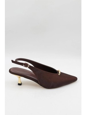 Park Moda Kadın Arkası Açık Saten Çizgili Kısa Topuklu Ayakkabı Pm 439 - K3068