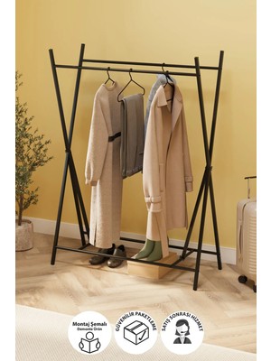 Bofigo Konfeksiyon Askısı Ayaklı Askılık Elbise Askılığı Raflı Askılık Star Siyah