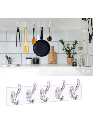 MiraLive  5'li Güçlü Yapışkanlı Şeffaf Duvar Askısı Banyo Mutfak Düzenleyici Pratik Askılık