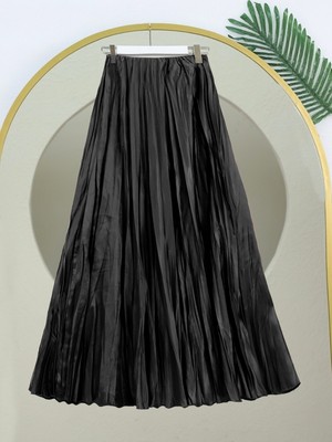 Modamorfo Beli Lastikli Saten Kraş Etek  -Siyah