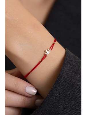 Bayar Gold 14 Ayar Altın Kırmızı İpli Taşlı Taç Bileklik