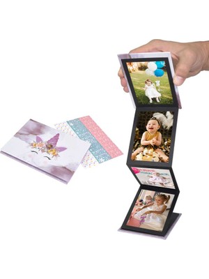 Çılgıntrend Unicorn Tasarımlı Kişiye Özel Mini Akordeon Albüm - Bebek ve Çocuklar Için 14 Fotoğraflı Anı Kitabı