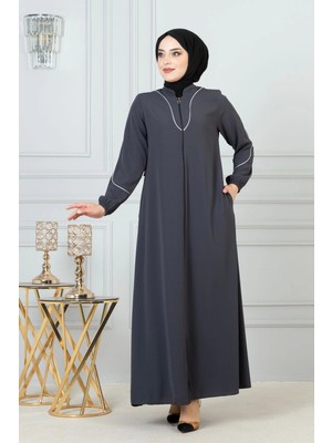 Nevayla Moda Beyaz Biye Detaylı Ferace - Antrasit