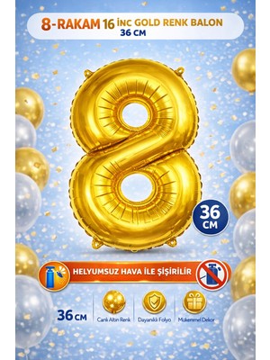 Party Express 16" Folyo Rakam 36CM "8" Gold / Altın
