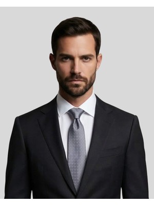 1001 Kravat Açık Gri Desenli 7,5 cm Genişliğinde Ipek Kravat