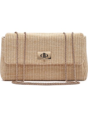 Derimod Kadın Bej Uzun Zincir Askılı Hasır Omuz Çantası 26PBD2911M7