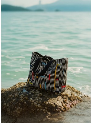 Ada Omuz Çantası - El Dokuması Kadın Omuz Çantası - Sarı/siyah Saplı - 35X42X14 cm