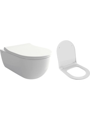 Bocchı Bocchi V-Tondo Kanalsız Asma Klozet + Yavaş Kapanır Kapağı, Parlak Beyaz