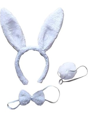 MiraLive Tavşan Kostüm Seti Taç Papyon Kuyruk Beyaz Renk