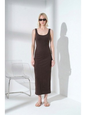 Maule Örme Soft Touch Premium Geniş Askılı Örme Midi Elbise @calabria