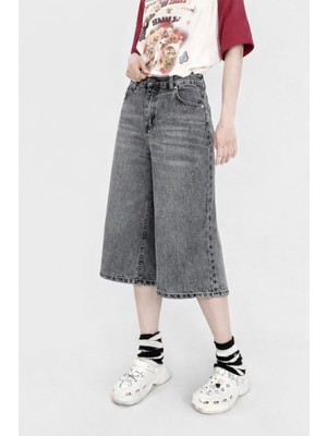 Bermuda Street Style Basic Gri Kot Şort Kapri