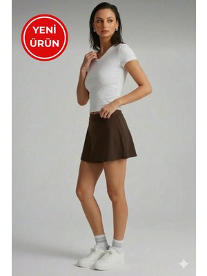 Kadın Curve Büyük Beden Scuba Kumaş Sporcu Taytlı Şort Etek - Tenis Eteği