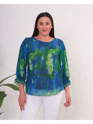 Mezure Desenli Astarlı Şifon Bluz Büyük Beden