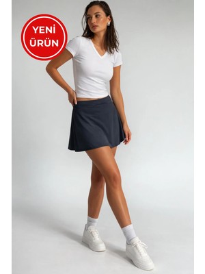 Kadın Curve Büyük Beden Scuba Kumaş Sporcu Taytlı Şort Etek - Tenis Eteği